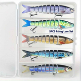 QQNAL5PCS Lure Beginner Set - 7-section sink bait suitable for both fresh and saltwater, stylish swimming style, long-distance casting without breaking the line, comes with a waterproof box, catch all species of bass, trout, and pike in one net.