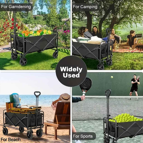 250KG Load Capacity 300L Large Capacity Heavy Duty Foldable Beach Car - All-Terrain Foldable Multi-Functional Handcart with Large Wheels, Side Pockets and Brakes - Durable Oxford Fabric and Stainless Steel Structure, Suitable for Camping, Garden, Sports a