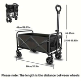 250KG Load Capacity 300L Large Capacity Heavy Duty Foldable Beach Car - All-Terrain Foldable Multi-Functional Handcart with Large Wheels, Side Pockets and Brakes - Durable Oxford Fabric and Stainless Steel Structure, Suitable for Camping, Garden, Sports a