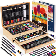 Darrahopens Home & Garden > Hobbies > Arts & Crafts Wood color 175-Piece Deluxe Art Set with 2 Drawing Boards, Wax Crayons, Acrylic Paints, Colored Pencils, Wooden Storage Case – Professional Painting Kit, Art Supplies, Ideal Gift for Christmas, Halloween, and Back-to-School Season