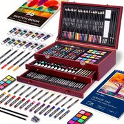 Darrahopens Home & Garden > Hobbies > Arts & Crafts Cherry red 175-Piece Deluxe Art Set with 2 Drawing Boards, Wax Crayons, Acrylic Paints, Colored Pencils, Wooden Storage Case – Professional Painting Kit, Art Supplies, Ideal Gift for Christmas, Halloween, and Back-to-School Season