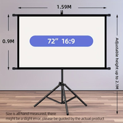 Darrahopens Audio & Video > Projectors & Accessories > Screens & Stands 72in Portable and mobile projection screen with tripod stand, 16:9 HD format, suitable for home theater and indoor wall mounting. Made of polyester fabric, easy to set up and use. Ideal for office presentations and home entertainment, ready to use right o