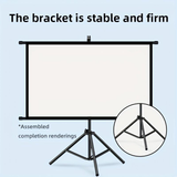 72in Portable and mobile projection screen with tripod stand, 16:9 HD format, suitable for home theater and indoor wall mounting. Made of polyester fabric, easy to set up and use. Ideal for office presentations and home entertainment, ready to use right o