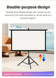 72in Portable and mobile projection screen with tripod stand, 16:9 HD format, suitable for home theater and indoor wall mounting. Made of polyester fabric, easy to set up and use. Ideal for office presentations and home entertainment, ready to use right o