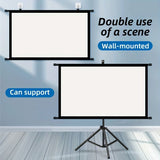 120in Portable and mobile projection screen with tripod stand, 16:9 HD format, suitable for home theater and indoor wall mounting. Made of polyester fabric, easy to set up and use. Ideal for office presentations and home entertainment, ready to use right