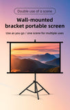 120in Portable and mobile projection screen with tripod stand, 16:9 HD format, suitable for home theater and indoor wall mounting. Made of polyester fabric, easy to set up and use. Ideal for office presentations and home entertainment, ready to use right
