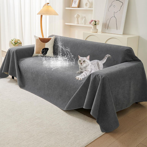 71" x 150" Couch Protector from Cat Claws, Waterproof Couch Cover Anti Slip,Couch Cover 3 Cushion Sofa Washable,Anti-Scratch Pet Sofa Cover Heavy Duty - Dark Gray