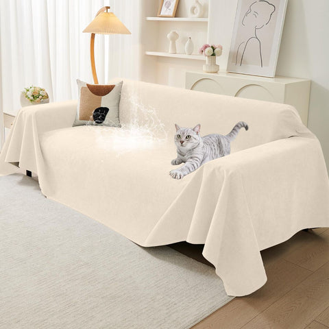 71" x 134" Couch Protector from Cat Claws, Waterproof Couch Cover Anti Slip,Couch Cover 3 Cushion Sofa Washable,Anti-Scratch Pet Sofa Cover Heavy Duty - Beige