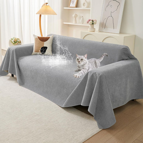 71" x 118" Couch Protector from Cat Claws, Waterproof Couch Cover Anti Slip,Couch Cover 3 Cushion Sofa Washable,Anti-Scratch Pet Sofa Cover Heavy Duty - Light Gray