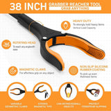 38" Extra Long Grabber Reacher Tool – 2 Pack Extra Long Foldable Reacher Grabber Pickup Tools with 360° Rotating Jaw - Heavy Duty Pick Up Grabbers for Seniors, Trash, Surgery Recovery (Orange Blue)