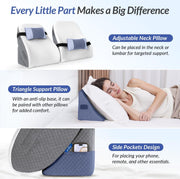 Adjustable Wedge Pillow Headboard Set for Sleeping & After Surgery, Ergonomic Reading Pillow for Sitting in Bed, Bed Wedge with Premium Memory Foam for Back Pain Relief & Support, Leg Elevation