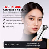 2-in-1 Ultrasonic Skin Scrubber & EMS Massager: Red/Blue Light Therapy for Deep Cleansing, Blackhead Removal & Essence Absorption - White - Size 20cm In Australia - Darrahopens
