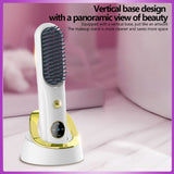 Cordless Hair Straightener Brush, Portable Mini Ionic Hair Straightener with Titanium Plates, USB Rechargeable Travel Straightening Comb for Short, Wavy Hair, Bangs & Quick Touch Ups - Black - Size 205mm