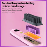 Cordless Hair Straightener Brush, Portable Mini Ionic Hair Straightener with Titanium Plates, USB Rechargeable Travel Straightening Comb for Short, Wavy Hair, Bangs & Quick Touch Ups - Black - Size 205mm