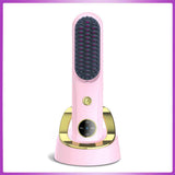 Cordless Hair Straightener Brush, Portable Mini Ionic Hair Straightener with Titanium Plates, USB Rechargeable Travel Straightening Comb for Short, Wavy Hair, Bangs & Quick Touch Ups - Pink - Size 205mm In Australia - Darrahopens