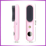 Cordless Hair Straightener Brush, Portable Mini Ionic Hair Straightener with Titanium Plates, USB Rechargeable Travel Straightening Comb for Short, Wavy Hair, Bangs & Quick Touch Ups - Pink - Size 205mm In Australia - Darrahopens