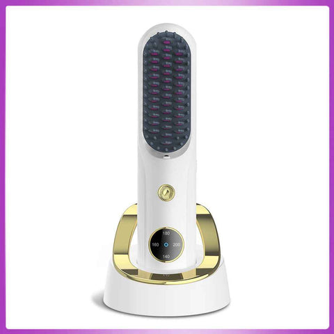 Cordless Hair Straightener Brush, Portable Mini Ionic Hair Straightener with Titanium Plates, USB Rechargeable Travel Straightening Comb for Short, Wavy Hair, Bangs & Quick Touch Ups - White - Size 205mm In Australia - Darrahopens