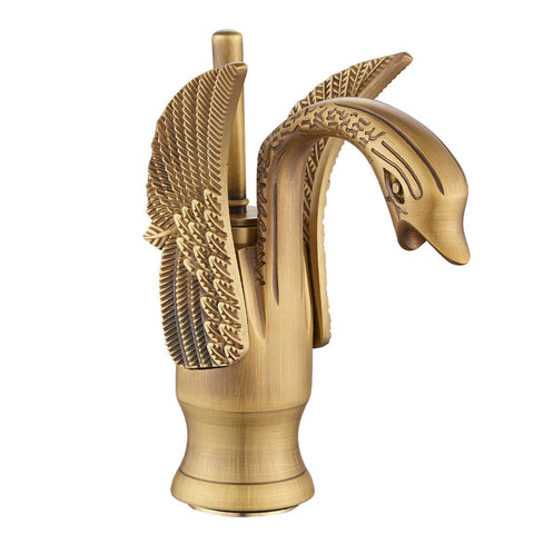 Swan-Shaped Bathroom Faucet – Single-Handle Single-Hole Sink Faucet, Deck-Mounted, Short Model, Elegant Vanity Faucet for Bathroom - Bronze - Size 19cm