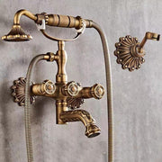 Darrahopens Home & Garden > Bathroom Accessories > Toilet & Bidet Accessories Bathtub Faucet with Handheld Shower – Antique Brass Wall-Mounted Multifunctional Mixer Tap, Hot & Cold Water, Vintage Bathroom Tub Faucet - Bronze - Size A In Australia - Darrahopens