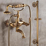 Bathtub Faucet with Handheld Shower – Antique Brass Wall-Mounted Multifunctional Mixer Tap, Hot & Cold Water, Vintage Bathroom Tub Faucet - Bronze - Size A