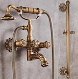 Bathtub Faucet with Handheld Shower – Antique Brass Wall-Mounted Multifunctional Mixer Tap, Hot & Cold Water, Vintage Bathroom Tub Faucet - Bronze - Size B In Australia - Darrahopens