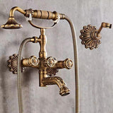 Bathtub Faucet with Handheld Shower – Antique Brass Wall-Mounted Multifunctional Mixer Tap, Hot & Cold Water, Vintage Bathroom Tub Faucet - Bronze - Size B