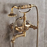 Bathtub Faucet with Handheld Shower – Antique Brass Wall-Mounted Multifunctional Mixer Tap, Hot & Cold Water, Vintage Bathroom Tub Faucet - Bronze - Size C