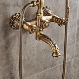 Bathtub Faucet with Handheld Shower – Antique Brass Wall-Mounted Multifunctional Mixer Tap, Hot & Cold Water, Vintage Bathroom Tub Faucet - Bronze - Size C