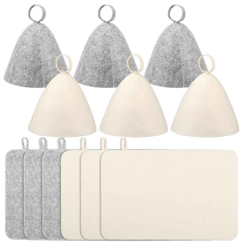 6Pcs Sauna Hats & 6Pcs Sauna Mats, Felt Sauna Hat, Bath Hair Caps with Loops, Heat Insulation Sauna Mat, Head Protection Shower Hat, Safe Sauna Mat Set, Sauna Accessories for Home In Australia - Darrahopens
