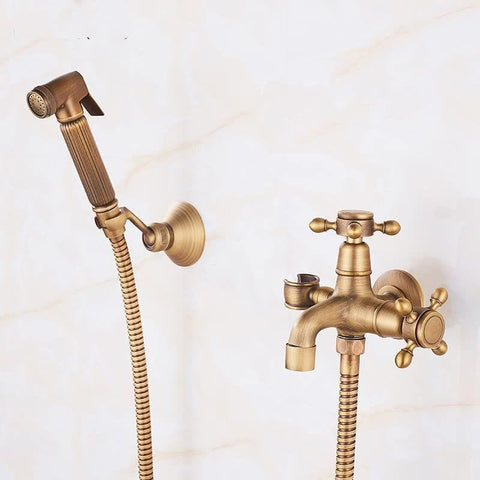 Antique Brass Faucet for Garden Hose, Fence, Bathroom & Outdoor Use – Durable and Stylish Faucet Accessory, Perfect for Home and Gardening - Bronze - Size Split Spray Gun Kit In Australia - Darrahopens