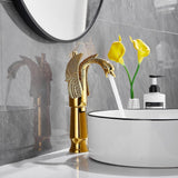 Swan-Shaped Single-Handle Single-Hole Vessel Faucet – Deck-Mounted Bathroom Sink Faucet, Tall Model, Elegant Vanity Faucet - Rose Gold - Size 33cm