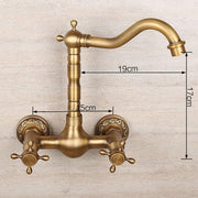 Antique Bathtub Faucet – Dual-Handle Brass Wall-Mounted Tub Faucet with Hot & Cold Mixer, Tall Model, Elegant for Villa Bathroom - Bronze - Size Tall1