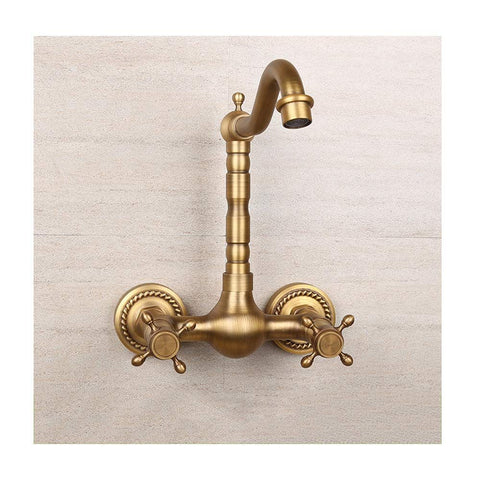 Antique Bathtub Faucet – Dual-Handle Brass Wall-Mounted Tub Faucet with Hot & Cold Mixer, Tall Model, Elegant for Villa Bathroom - Bronze - Size Tall2 In Australia - Darrahopens