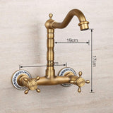 Antique Bathtub Faucet – Dual-Handle Brass Wall-Mounted Tub Faucet with Hot & Cold Mixer, Tall Model, Elegant for Villa Bathroom - Bronze - Size Tall2