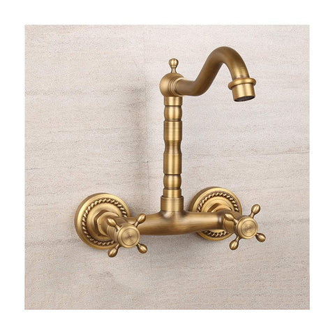 Antique Bathtub Faucet – Dual-Handle Brass Wall-Mounted Tub Faucet with Hot & Cold Mixer, Tall Model, Elegant for Villa Bathroom - Bronze - Size Tall3 In Australia - Darrahopens