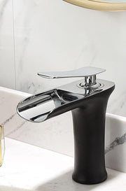 Darrahopens Home & Garden > Bathroom Accessories > Toilet & Bidet Accessories Basin Hot and Cold Water Faucet – Waterfall Spout, Antique Brushed Finish, Short Model, Vintage Bathroom Sink Mixer Tap - Black-Silver - Size 135mm In Australia - Darrahopens