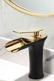 Basin Hot and Cold Water Faucet – Waterfall Spout, Antique Brushed Finish, Short Model, Vintage Bathroom Sink Mixer Tap - Black-Gold - Size 135mm In Australia - Darrahopens