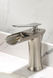 Darrahopens Home & Garden > Bathroom Accessories > Toilet & Bidet Accessories Basin Hot and Cold Water Faucet – Waterfall Spout, Antique Brushed Finish, Short Model, Vintage Bathroom Sink Mixer Tap - Gray - Size 135mm In Australia - Darrahopens