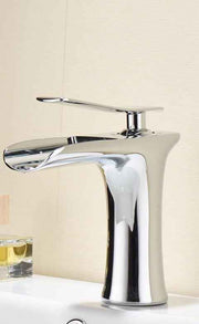 Basin Hot and Cold Water Faucet – Waterfall Spout, Antique Brushed Finish, Short Model, Vintage Bathroom Sink Mixer Tap - Silver - Size 135mm In Australia - Darrahopens