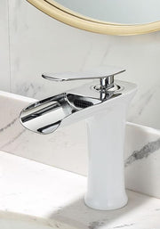 Darrahopens Home & Garden > Bathroom Accessories > Toilet & Bidet Accessories Basin Hot and Cold Water Faucet – Waterfall Spout, Antique Brushed Finish, Short Model, Vintage Bathroom Sink Mixer Tap - White-Silver - Size 135mm In Australia - Darrahopens