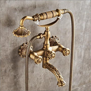 Darrahopens Home & Garden > Bathroom Accessories > Toilet & Bidet Accessories Clawfoot Bathtub Faucet with Handheld Shower – 2-Function Wall-Mounted Tub Faucet Set, Dual Cross Handles, Brass Hot & Cold Vintage Shower Faucet Set for Bathroom Sink - Bronze - Size A In Australia - Darrahopens