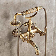 Clawfoot Bathtub Faucet with Handheld Shower – 2-Function Wall-Mounted Tub Faucet Set, Dual Cross Handles, Brass Hot & Cold Vintage Shower Faucet Set for Bathroom Sink - Bronze - Size B In Australia - Darrahopens