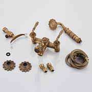 Darrahopens Home & Garden > Bathroom Accessories > Toilet & Bidet Accessories Clawfoot Bathtub Faucet with Handheld Shower – 2-Function Wall-Mounted Tub Faucet Set, Dual Cross Handles, Brass Hot & Cold Vintage Shower Faucet Set for Bathroom Sink - Bronze - Size B In Australia - Darrahopens