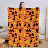 Halloween Throw Blanket Cozy Microfiber Blanket Soft Flannel Throw Festive Home Pumpkin Cat and bat - Orange - Size 70cm*100cm In Australia - Darrahopens