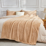 Updated Grey Throw Blanket for Couch and Bed- Super Soft and Warm 3D Checkered Fluffy Fuzzy Fleece Blanket, Luxurious Plush Cozy Blanket for Room Decor Spring - Brown - Size 100cm*150cm