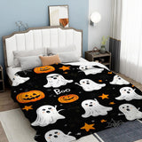 Halloween Throw Blanket Cozy Microfiber Blanket Soft Flannel Throw Festive Home Pumpkin Leaves - White - Size 70cm*100cm