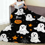 Halloween Throw Blanket Cozy Microfiber Blanket Soft Flannel Throw Festive Home Pumpkin Leaves - White - Size 100cm*130cm