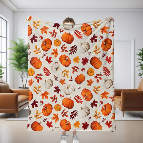 Halloween Throw Blanket Cozy Microfiber Blanket Soft Flannel Throw Festive Home Pumpkin Leaves - White - Size 150cm*200cm In Australia - Darrahopens