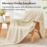 Updated Grey Throw Blanket for Couch and Bed- Super Soft and Warm 3D Checkered Fluffy Fuzzy Fleece Blanket, Luxurious Plush Cozy Blanket for Room Decor Spring - Beige - Size 180cm*200cm