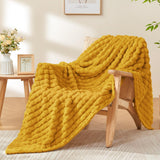 Updated Grey Throw Blanket for Couch and Bed- Super Soft and Warm 3D Checkered Fluffy Fuzzy Fleece Blanket, Luxurious Plush Cozy Blanket for Room Decor Spring - Yellow - Size 100cm*150cm